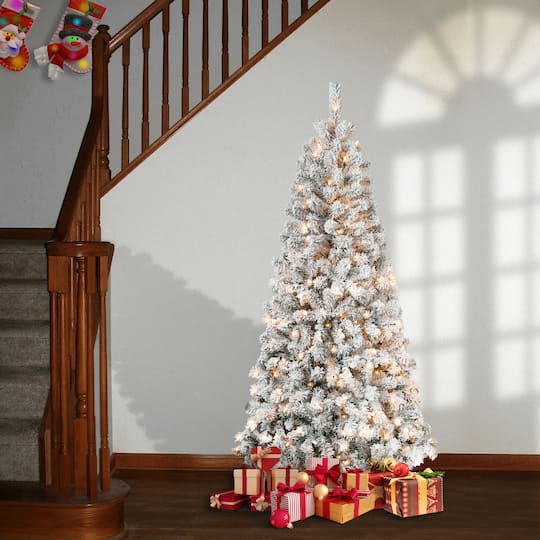 6ft. Pre-Lit Acacia Flocked Artificial Christmas Tree